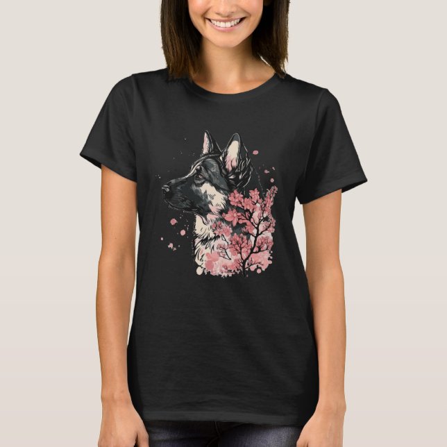 German Shepherd Cherry Blossom Dog Breed Japanese  T Shirt (Framsida)