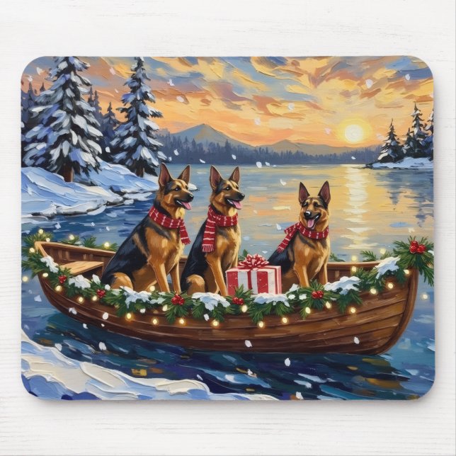 German Shepherd Christmas Boat Holiday Musmatta (Framsidan)