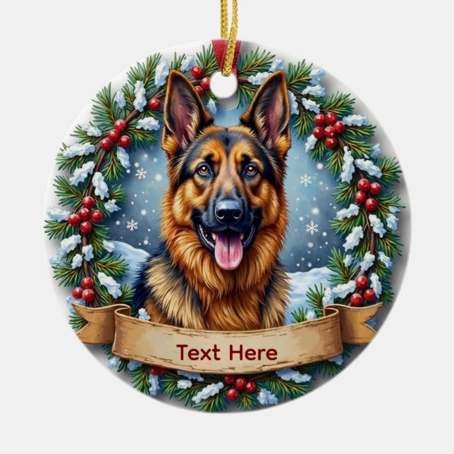 German Shepherd Christmas Julgransprydnad Keramik (Framsidan)