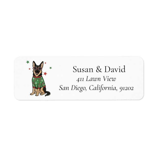 German Shepherd Christmas Pet Dog Returadress Etikett (Framsidan)