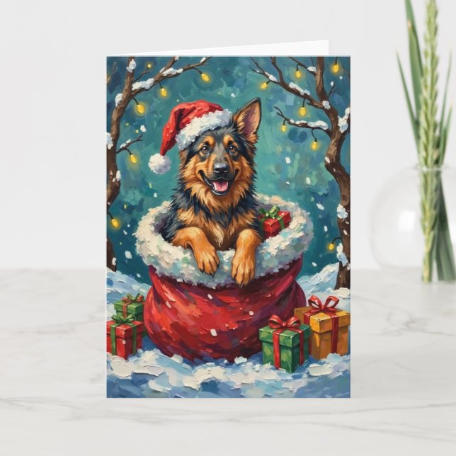 German Shepherd Christmas Santa Bag Adventure Kort (Framsida)