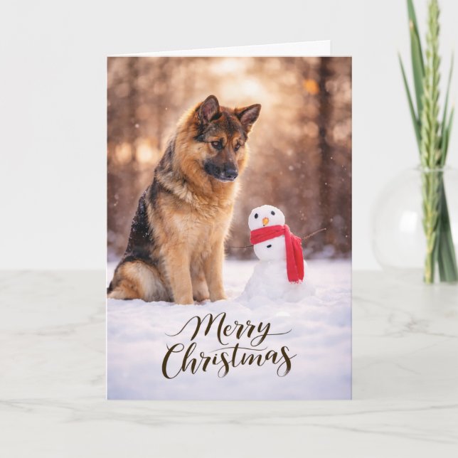 German Shepherd Christmas Snowman Helgkort (Framsida)
