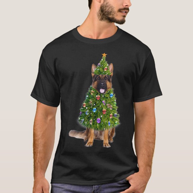 German Shepherd Christmas Tree Lights  Funny Gift  T Shirt (Framsida)