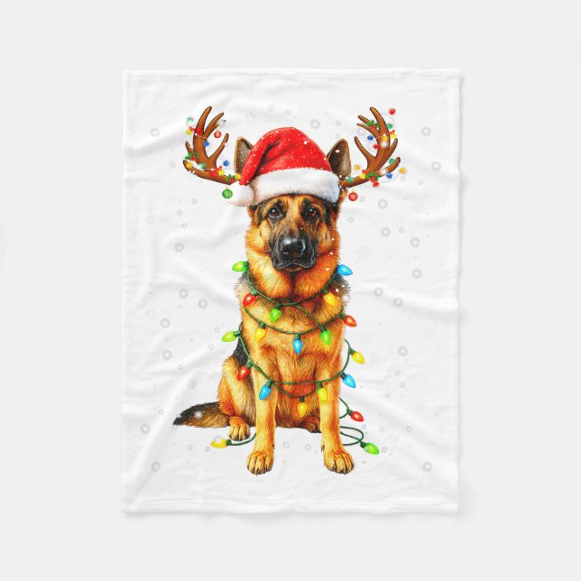 German Shepherd Christmas Tree Lights Pajama Dog L Fleecefilt (Framsidan)