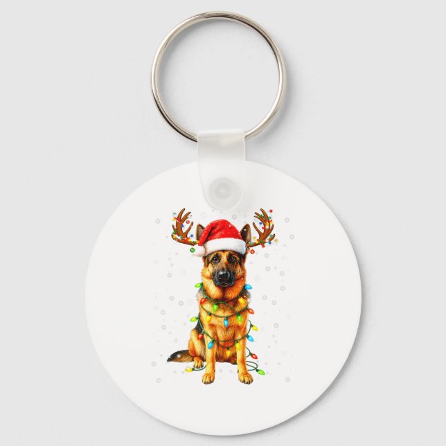 German Shepherd Christmas Tree Lights Pajama Dog L Nyckelring (Framsida)