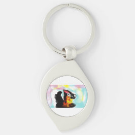 German Shepherd  colorful Swirl Silverfärgad Nyckelring