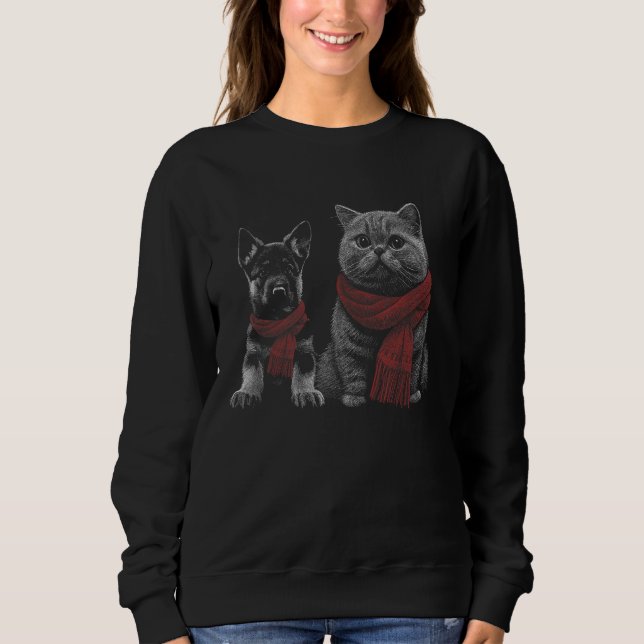 German Shepherd Dog British Shorthair Cat Wearing  T Shirt (Framsida)
