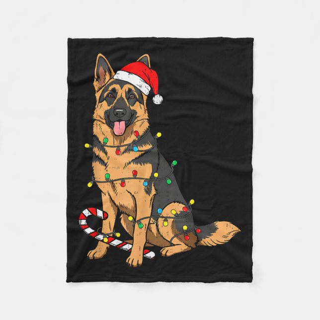 German Shepherd Dog Christmas Lights Xmas Pet Dog  Fleecefilt (Framsidan)