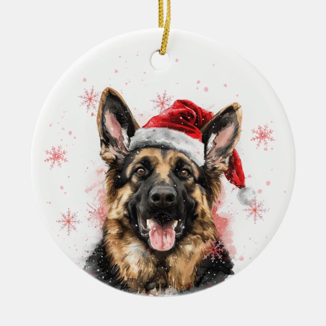 German Shepherd Dog Christmas Personalized Julgransprydnad Keramik (Framsidan)