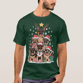 German Shepherd Dog Christmasree Lights Xmas Santa T Shirt