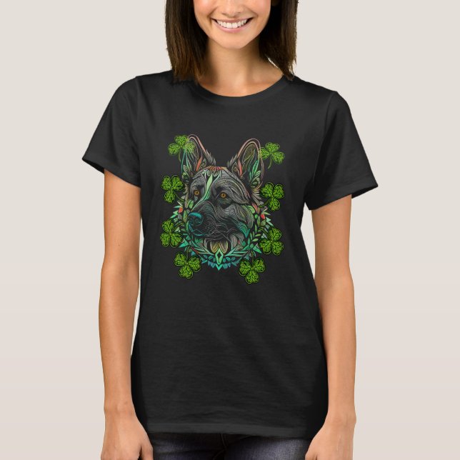 German Shepherd Dog Face Mandala Irish C St Patric T Shirt (Framsida)