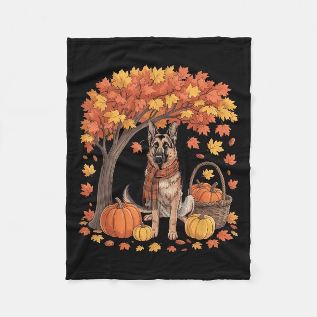 German Shepherd Dog Fall Scarf Pumpkin Autumn Than Fleecefilt (Framsidan)
