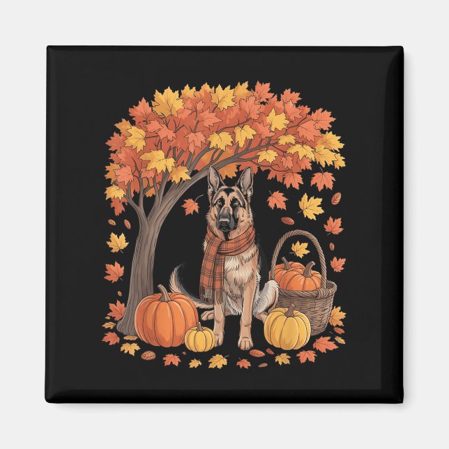 German Shepherd Dog Fall Scarf Pumpkin Autumn Than Magnet (Framsidan)