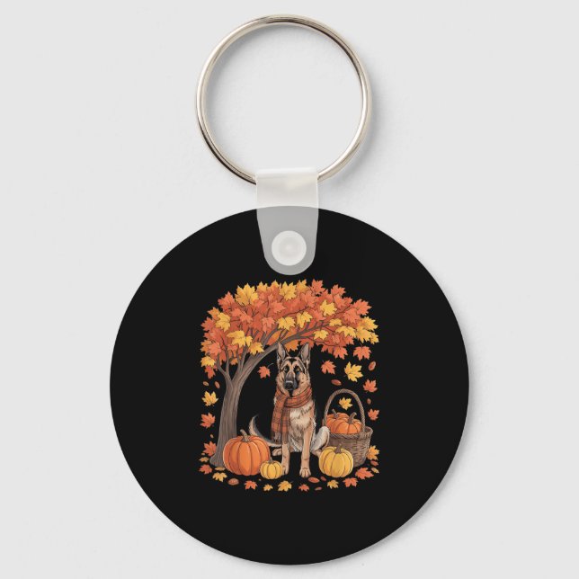 German Shepherd Dog Fall Scarf Pumpkin Autumn Than Nyckelring (Framsida)