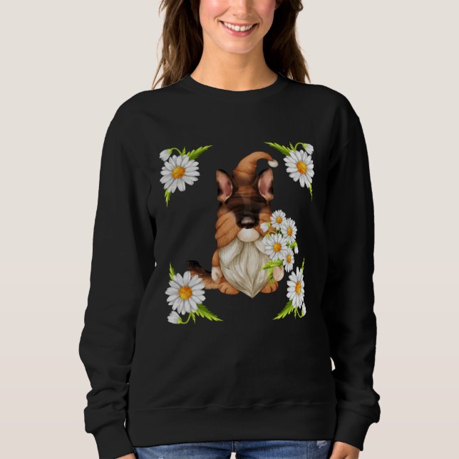 German Shepherd Dog Gnome For Spring Floral Daisy  T Shirt (Framsida)