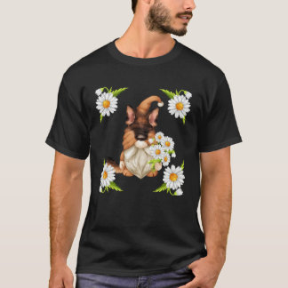 German Shepherd Dog Gnome For Spring Floral Daisy  T Shirt