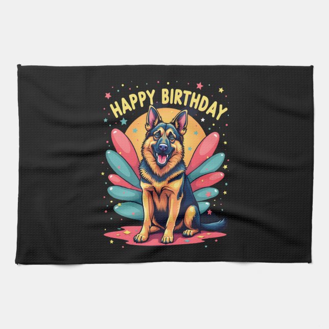 German Shepherd Dog Happy Birthday Party Shep Clot Kökshandduk (Horisontell)