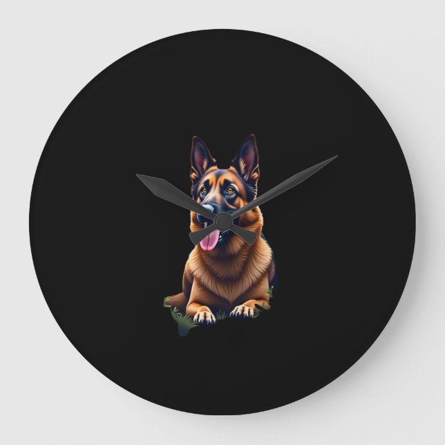 German Shepherd Dog Head Portrait Dog Lover Pet Ow Stor Klocka (Framsida)