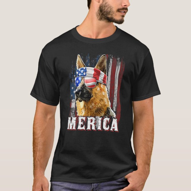 German Shepherd Dog Merica 4th Of July American Fl T Shirt (Framsida)