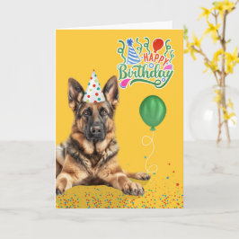 German Shepherd Dog Party Hat Yellow Birthday Kort