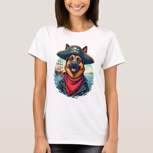 German Shepherd Dog Pirate Copy T Shirt (Framsida)