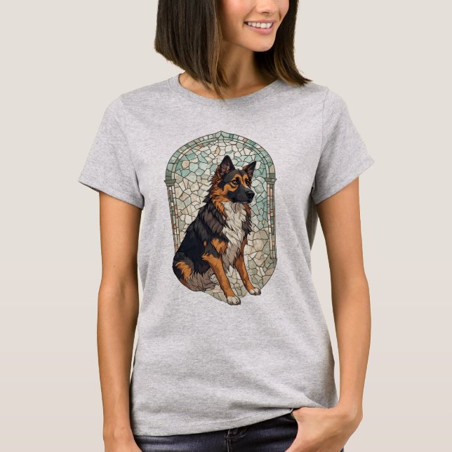 German Shepherd Dog Portrait With Stained Glass  T Shirt (Framsida)