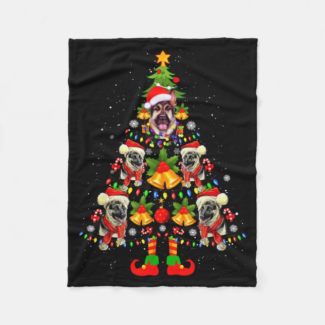 German Shepherd Dog Santa Hat Christmas Tree Xmas  Fleecefilt (Framsidan)