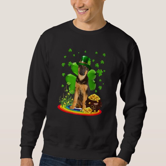 German Shepherd Dog Shamrock St Patricks Day Dog I Lång Ärmad Tröja (Framsida)