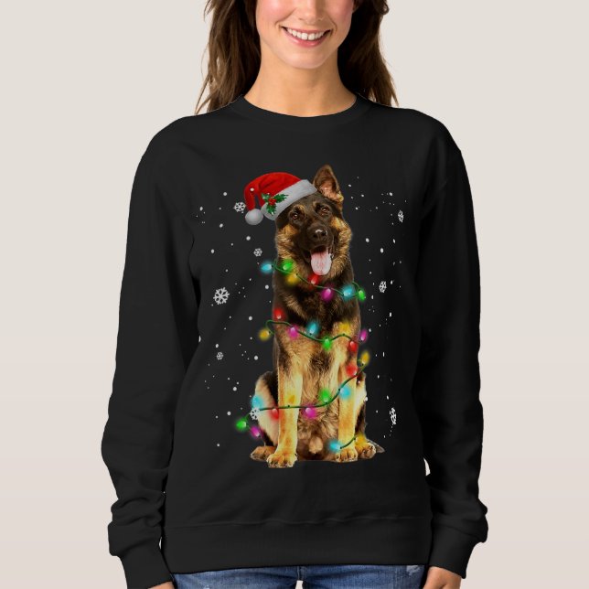 German Shepherd Dog Tree Christmas Sweater Xmas Do T Shirt (Framsida)