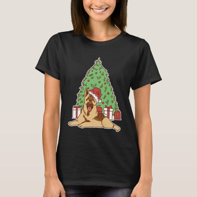 German Shepherd Dog with Christmas Tree and T Shirt (Framsida)