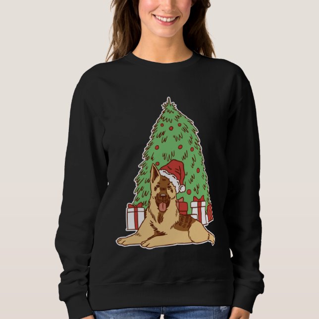 German Shepherd Dog with Christmas Tree and T Shirt (Framsida)
