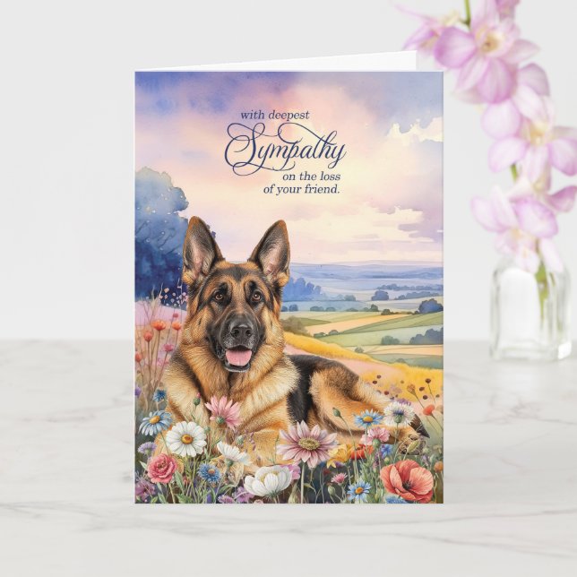 German Shepherd Dog with Wildflowers Pet Sympathy Kort (Orkide)