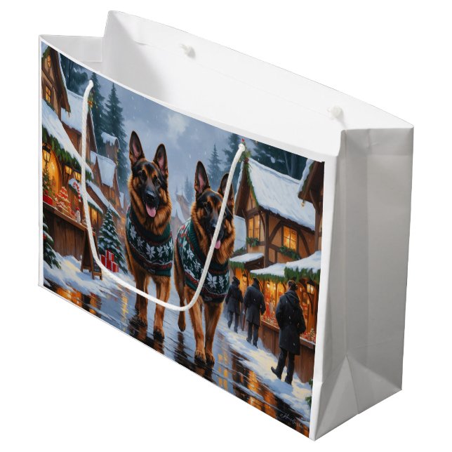 German Shepherd Dogs Christmas Snow Holiday (Framsidan Vinklad)