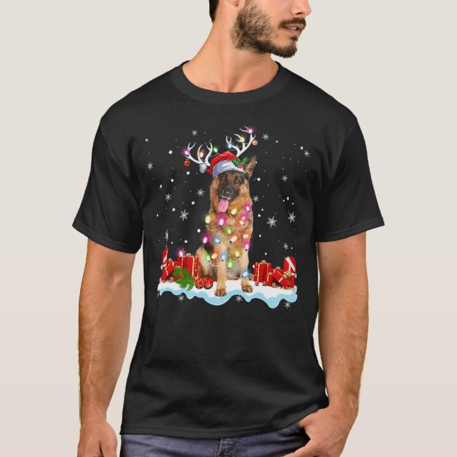 German shepherd Dogs Tree Christmas Sweater Xmas F T Shirt (Framsida)