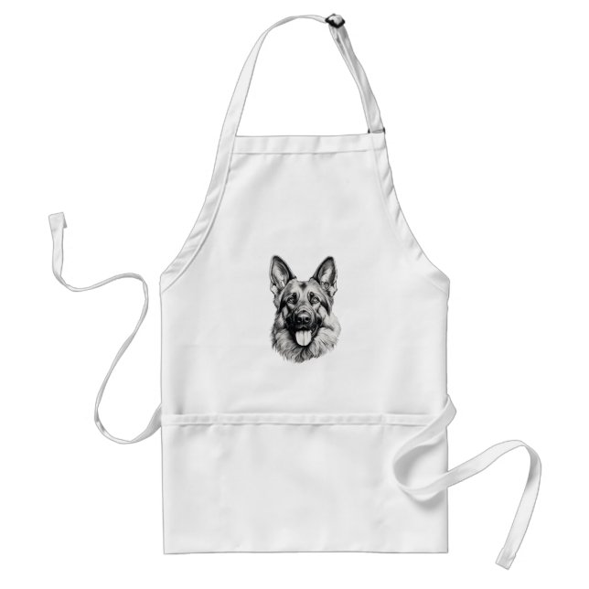 German Shepherd Drawing Portrait Apron | Dog Lover Förkläde (Framsidan)