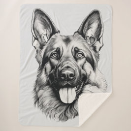 German Shepherd Drawing Portrait Sherpa Blanket