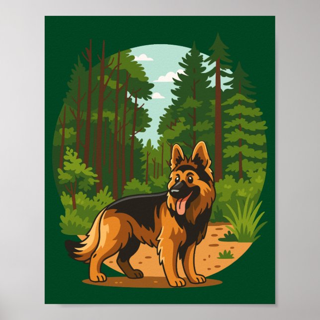 German Shepherd Forest Adventure Dog  Poster (Framsidan)