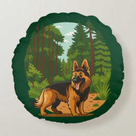 German Shepherd Forest Adventure Dog  Rund Kudde