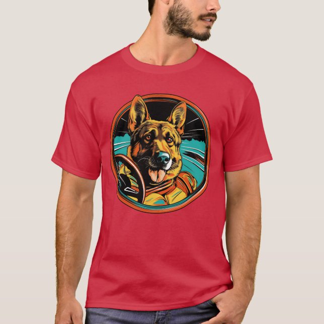 German Shepherd Funny Dog Racing Car Driver Pet gi T Shirt (Framsida)