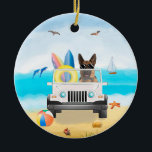 german shepherd Hund Driving on Beach Julgransprydnad Keramik<br><div class="desc">En german shepherd hund som kör fordon på stranden är en perfekt gåva till någon som kärlek i hund aveln.</div>