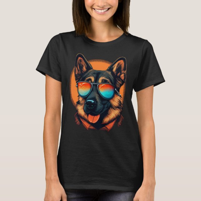german Shepherd Hund with Sunglasses T Shirt (Framsida)