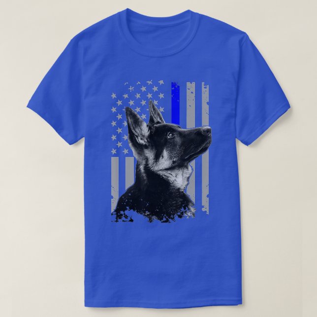 German Shepherd K9 Unit Thin Blue Line Flag Police T Shirt (Design framsida)