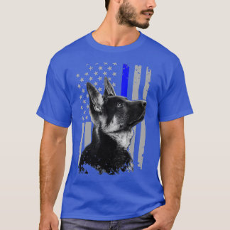 German Shepherd K9 Unit Thin Blue Line Flag Police T Shirt
