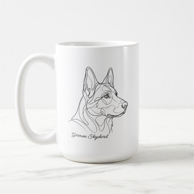 German Shepherd Line Drawing Custom Pet Name  Kaffemugg (Vänster)