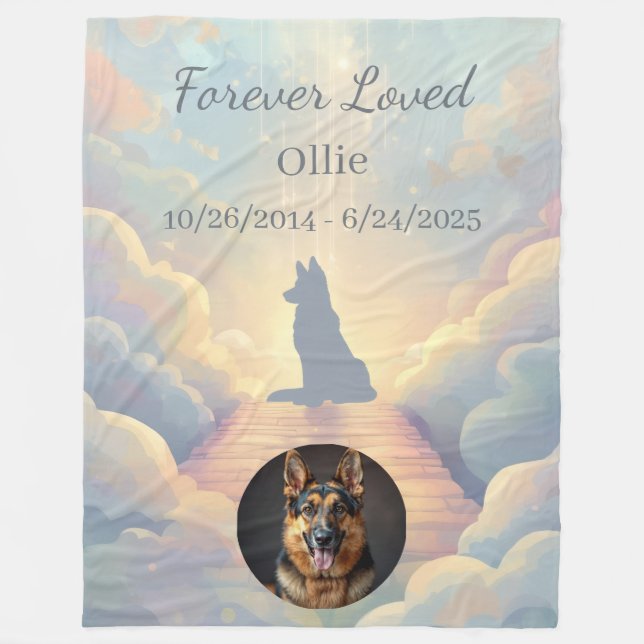 German Shepherd Memorial Blanket | Rainbow Bridge Fleecefilt (Framsidan)