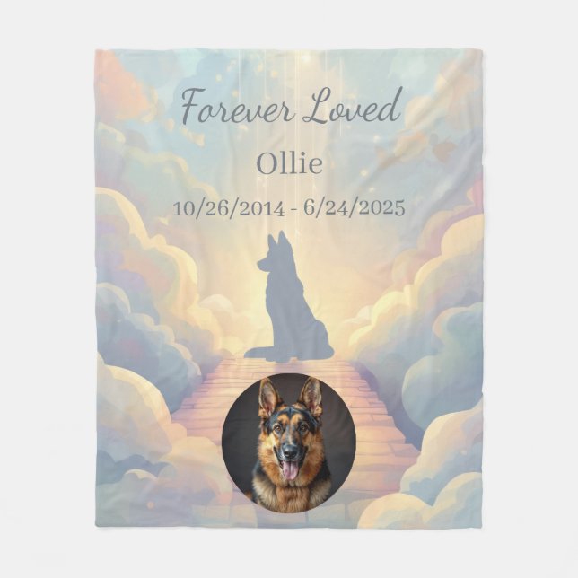 German Shepherd Memorial Blanket | Rainbow Bridge Fleecefilt (Framsidan)