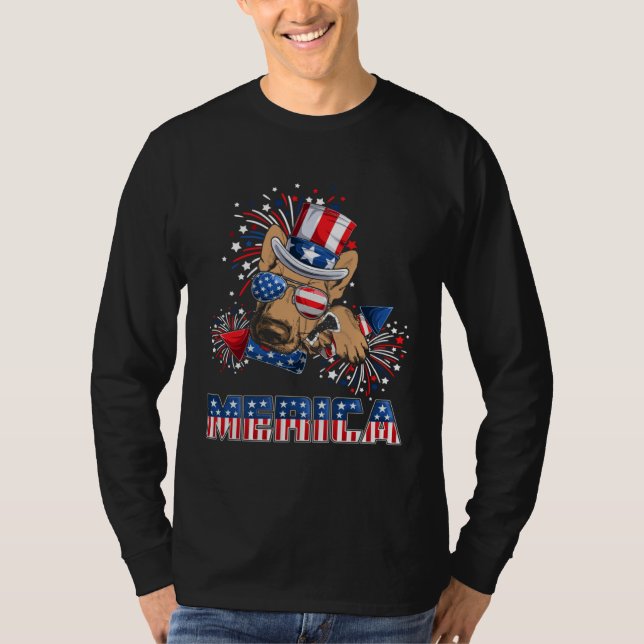 German Shepherd Merica Firework 4th Of July Men Bo T Shirt (Framsida)