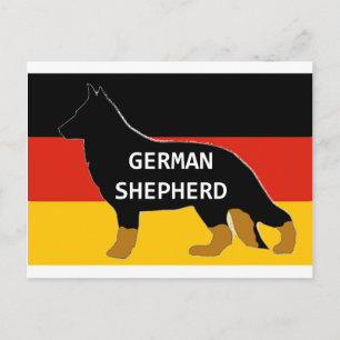 german shepherd namn silhouette på flagga bicolor. vykort