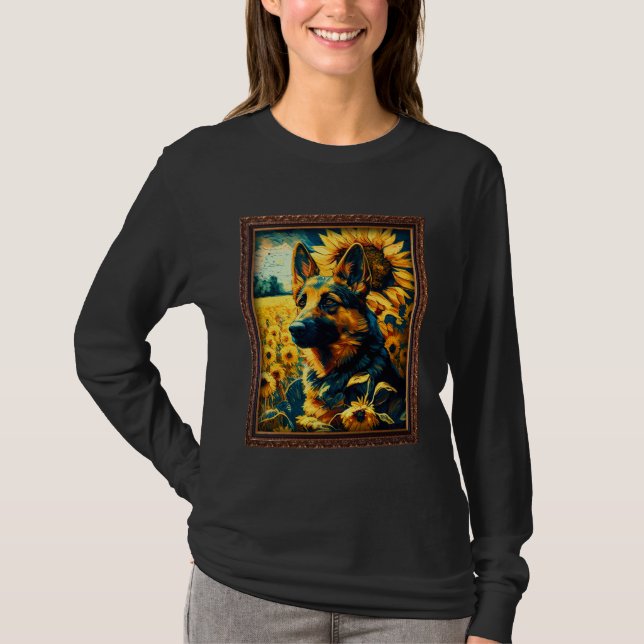 German Shepherd Painting Sunflower Flower Mom Wome T Shirt (Framsida)
