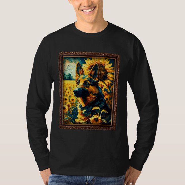 German Shepherd Painting Sunflower Flower Mom Wome T Shirt (Framsida)